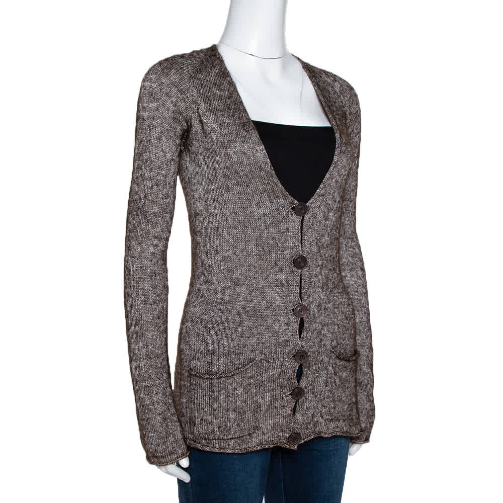 Emporio Armani Brown Mohair Blend Marl Knit Cardigan L