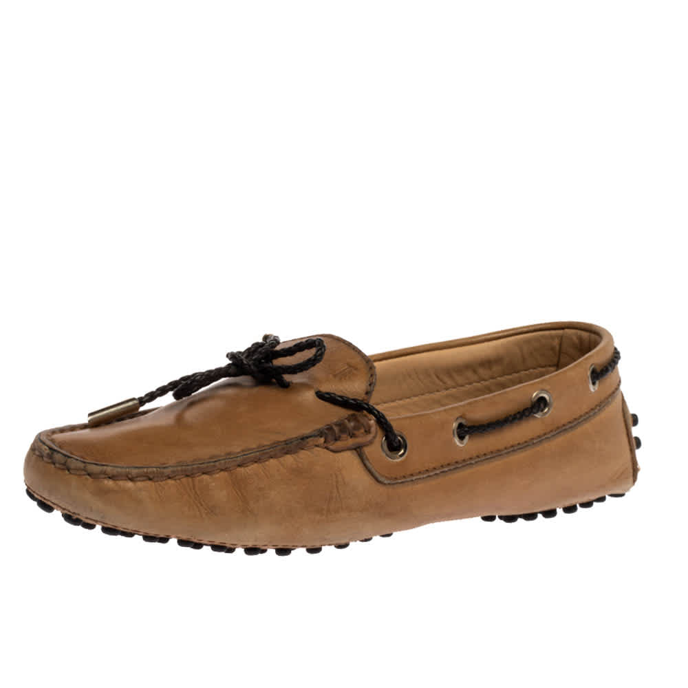Tod's Tan Leather Braided Cord Bow Loafers Size 36.5