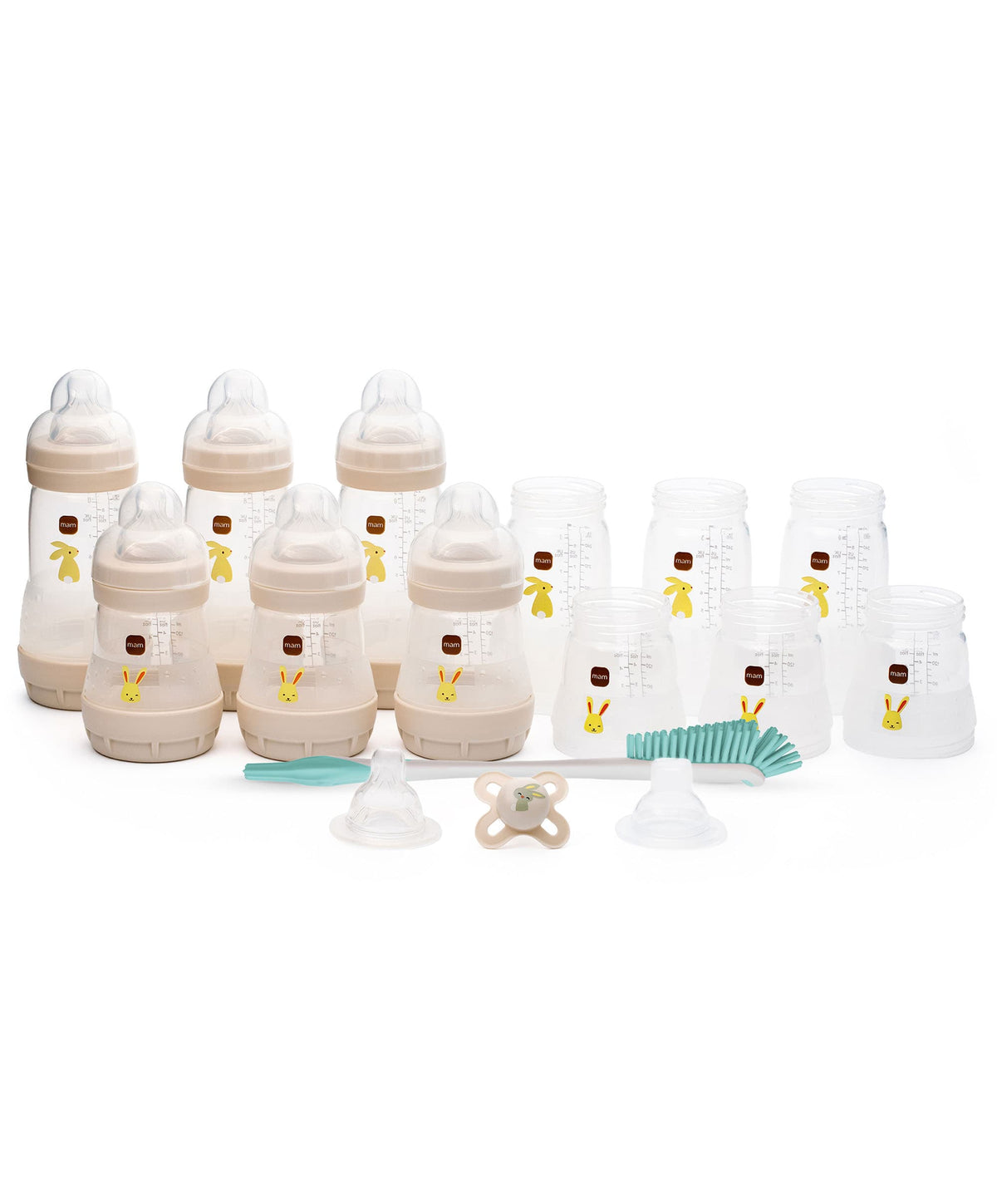 MAM Baby Easy Start Anti-Colic Self Sterilising Newborn Bottles 17 Piece Set with Free Bottle Brush - Matt Taupe