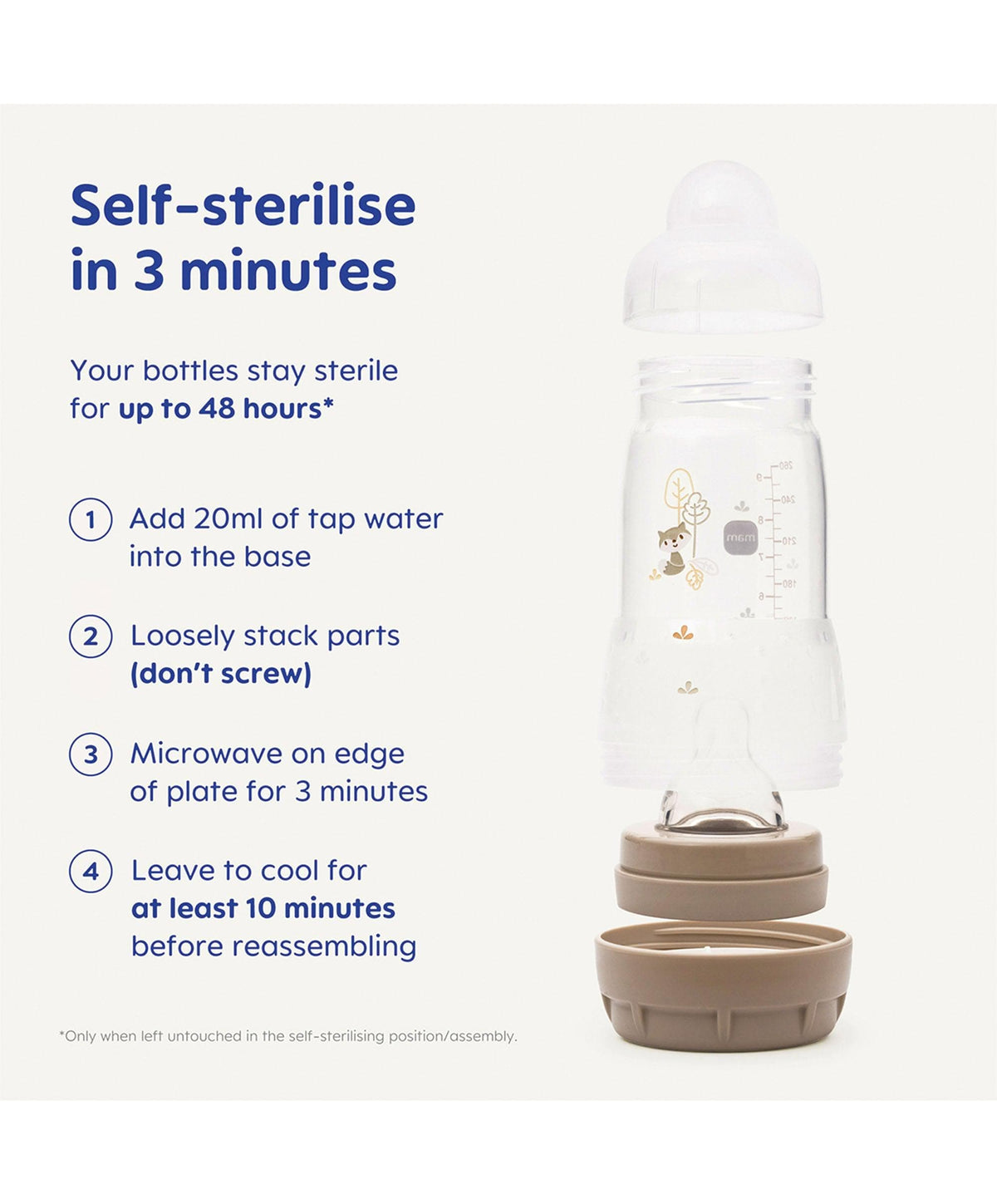 MAM Baby Easy Start Anti-Colic Self Sterilising Newborn Bottles 17 Piece Set with Free Bottle Brush - Matt Taupe
