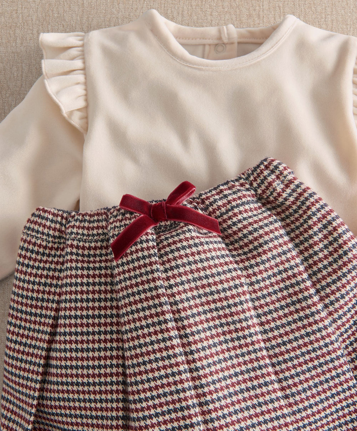 Frill Bodysuit & Houndstooth Skirt Set