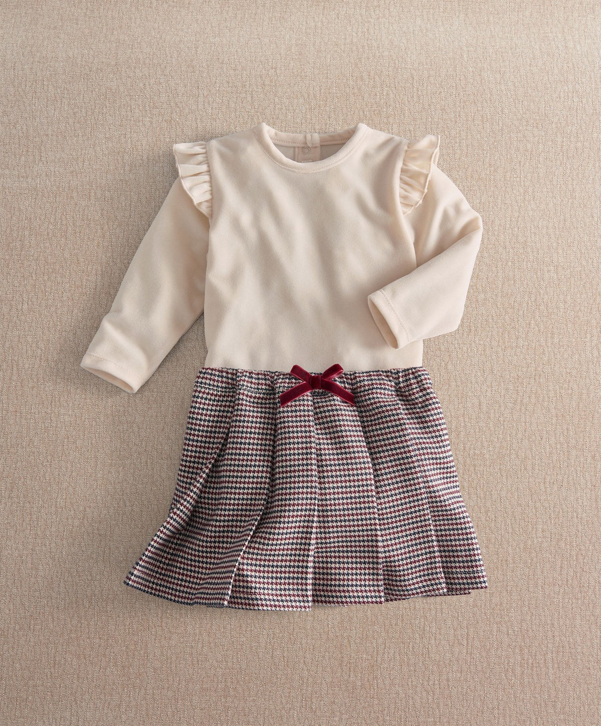 Frill Bodysuit & Houndstooth Skirt Set
