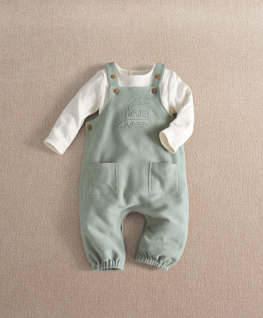 Train Embroidery Dungarees & Long Sleeve Top