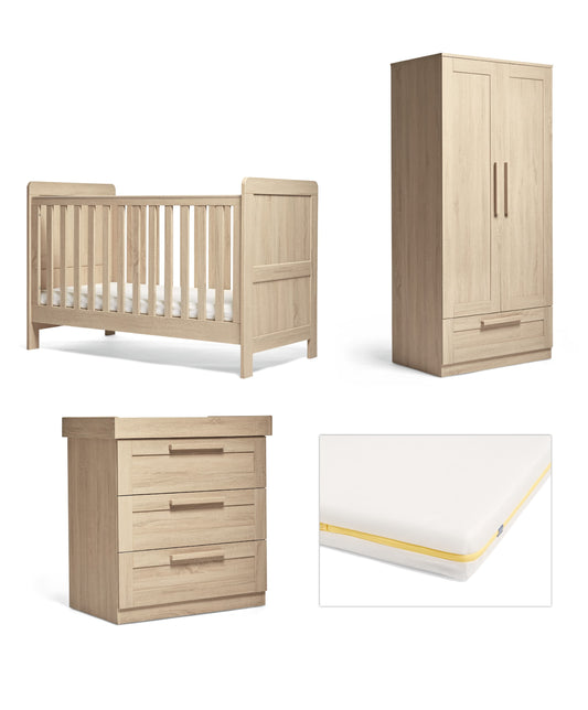 Atlas Nursery Furniture & Signature Airflow Pocket Spring Cotbed Mattress Bundle - Light Oak