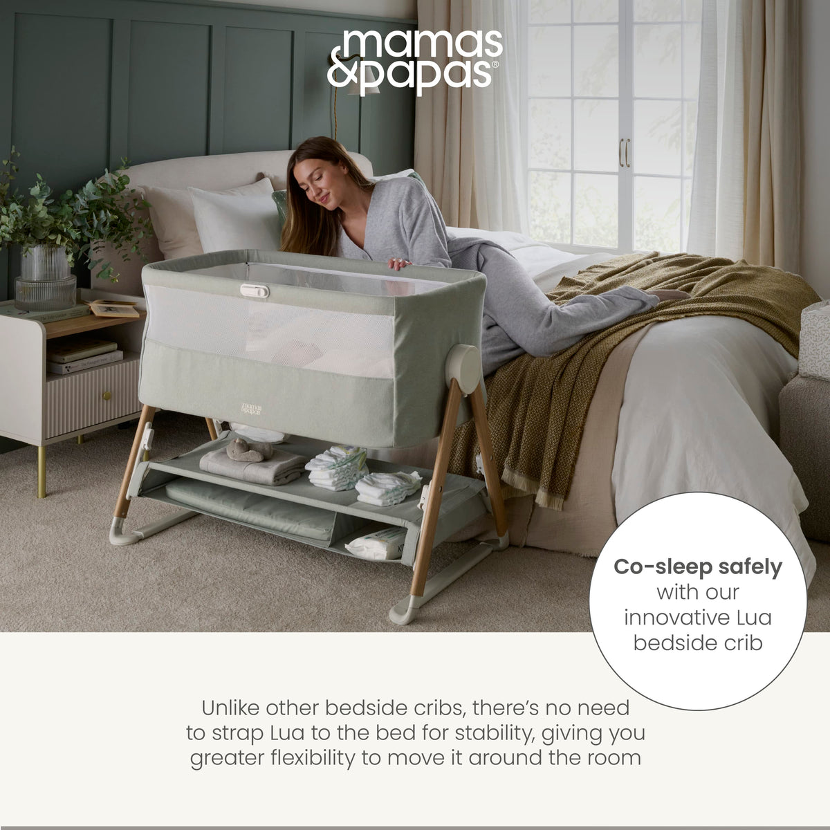 Lua Bedside Crib - Sage