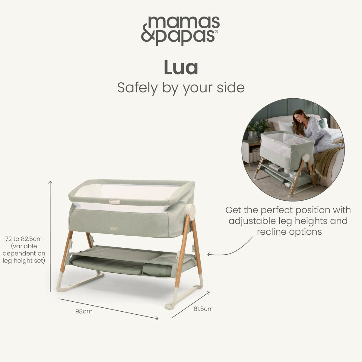 Lua Bedside Crib - Sage