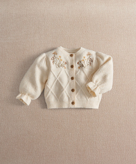 Cable Knit & Floral Embroidered Cardigan