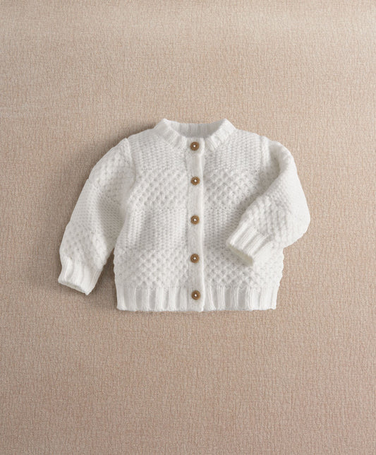 White Textured Cable Knit Cardigan