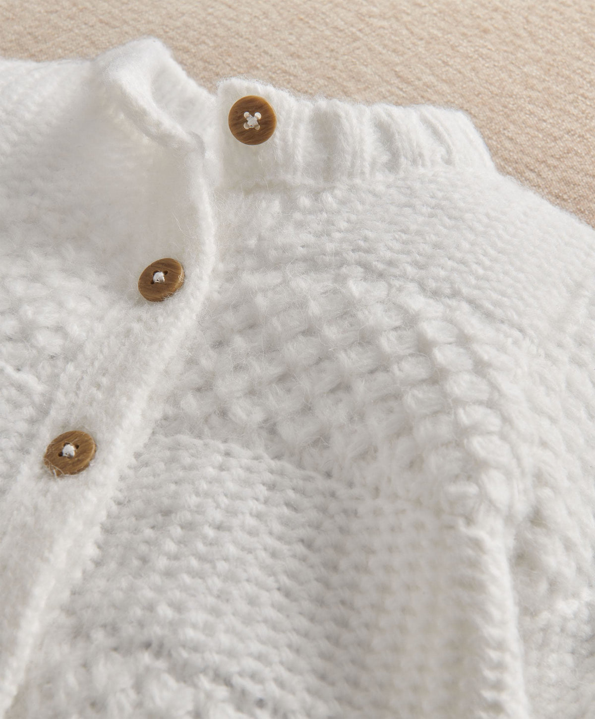 White Textured Cable Knit Cardigan