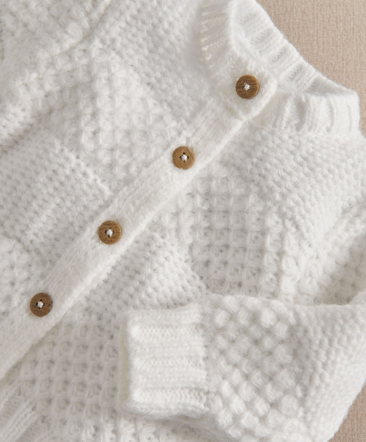 White Textured Cable Knit Cardigan