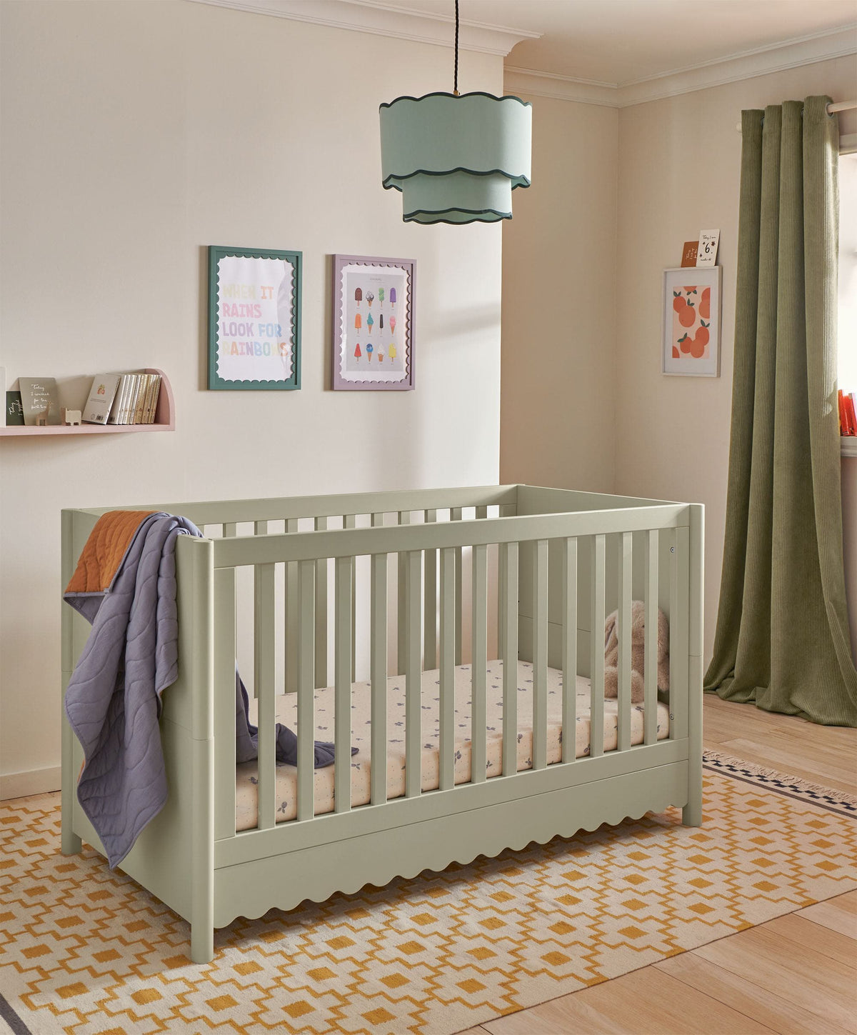 Eryn Cotbed with Signature Airflow Pocket Spring Cotbed Mattress - Willow Green