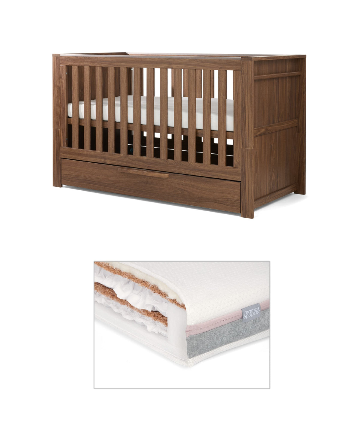 Franklin Cotbed with Luxury Hybrid Twin Cotbed Mattress - Walnut