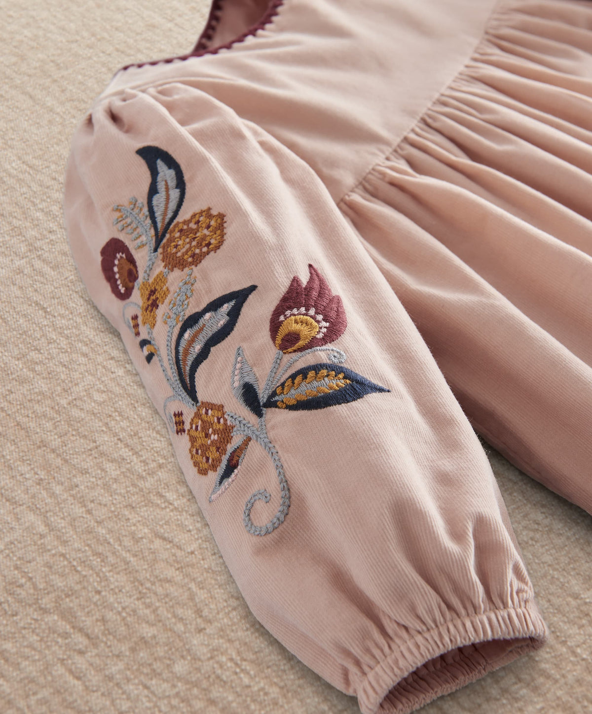 Embroidered Corduroy Dress