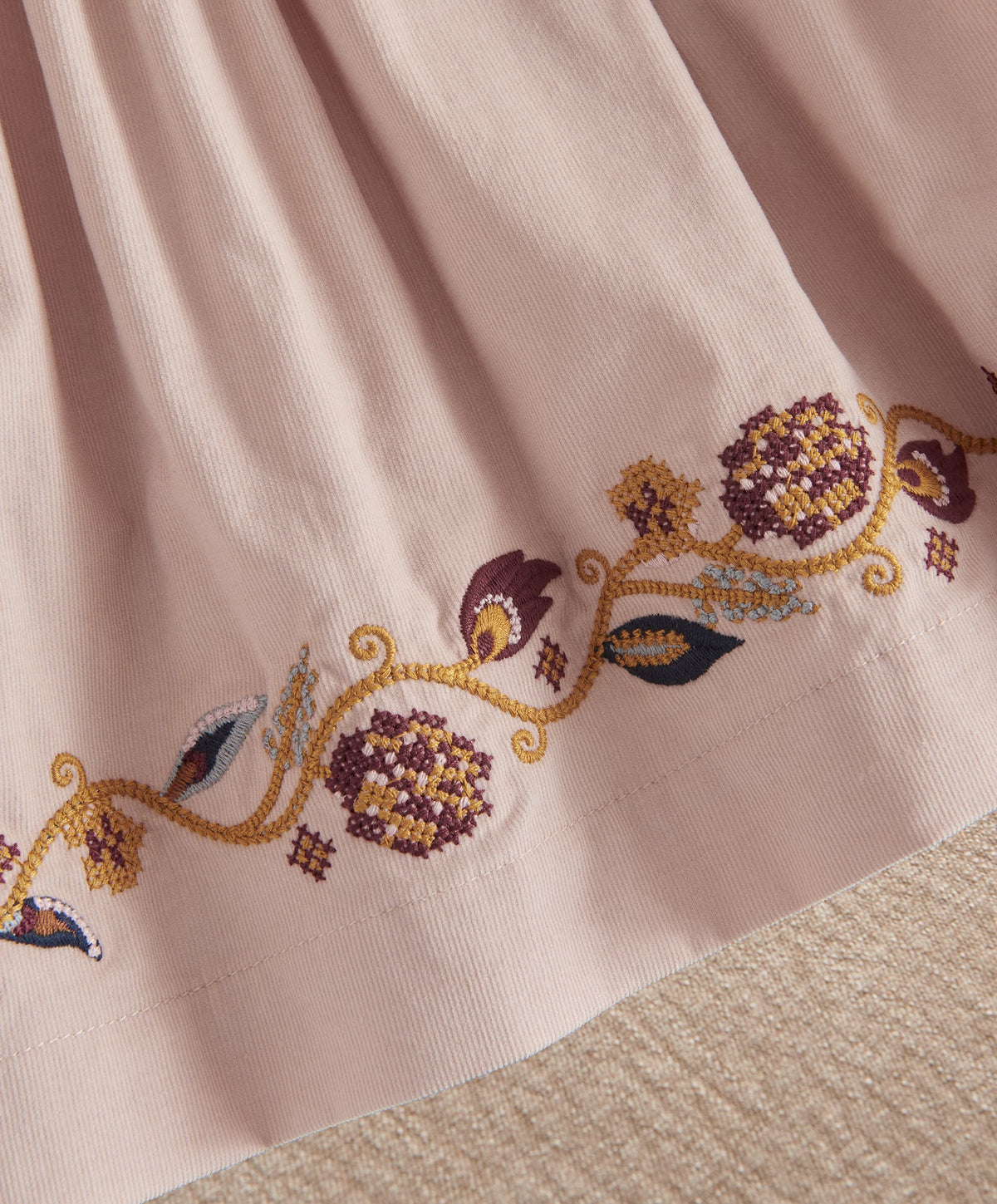 Embroidered Corduroy Dress
