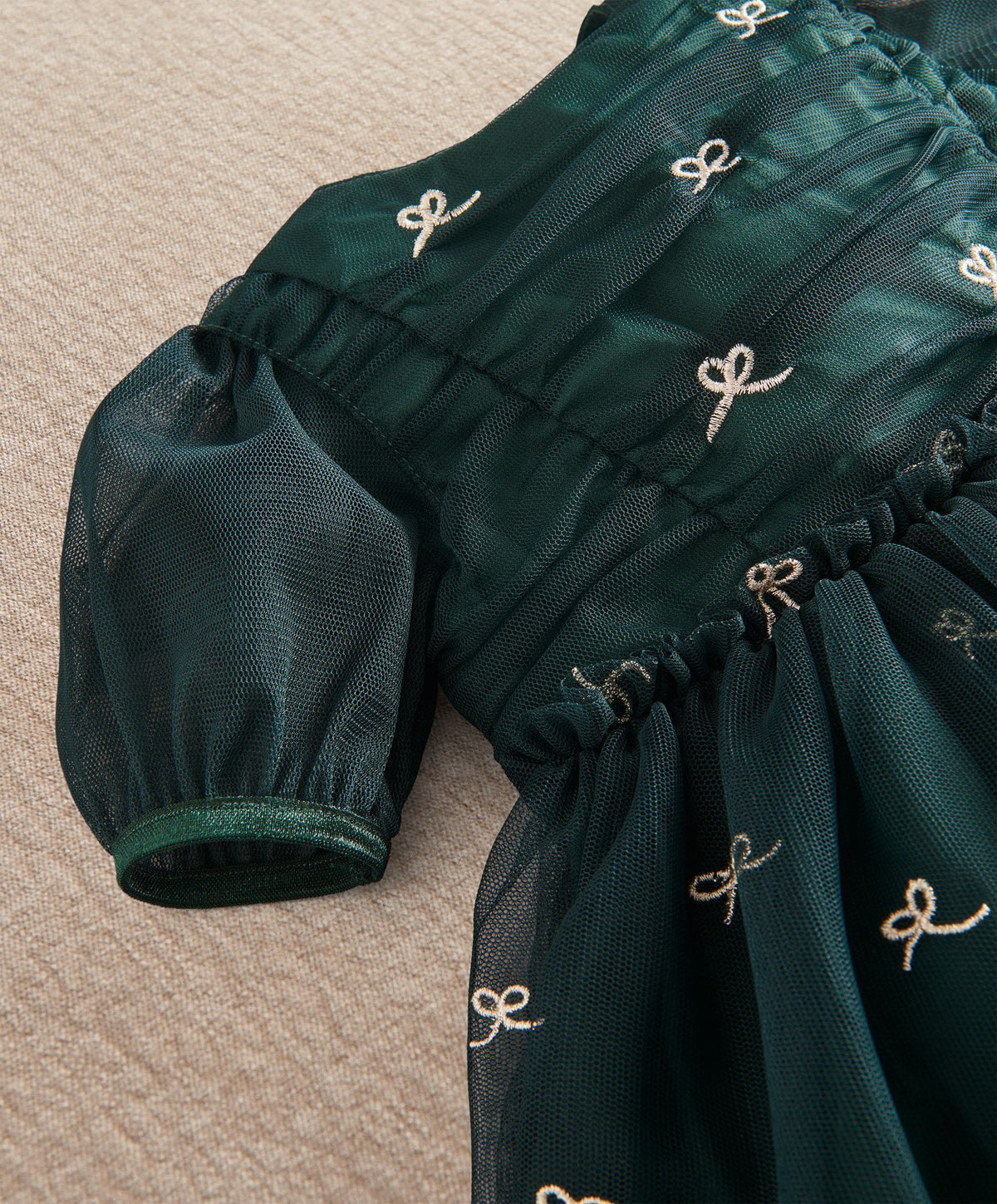 Green Bow Mesh Embroidery Dress