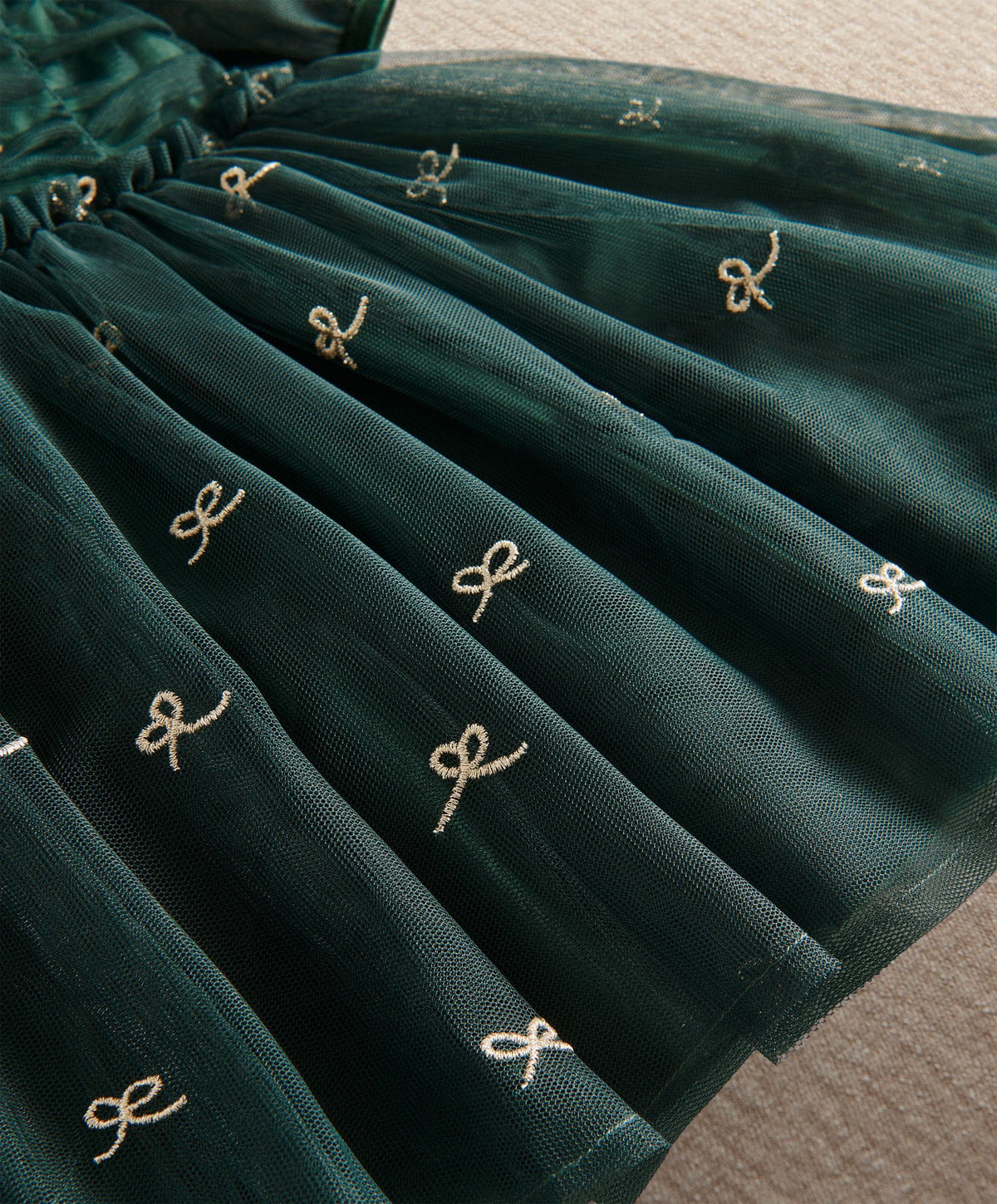 Green Bow Mesh Embroidery Dress