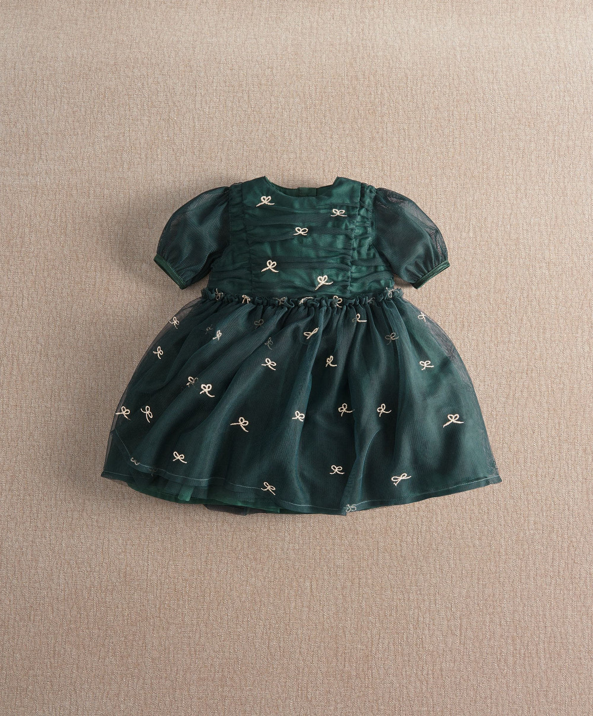 Green Bow Mesh Embroidery Dress
