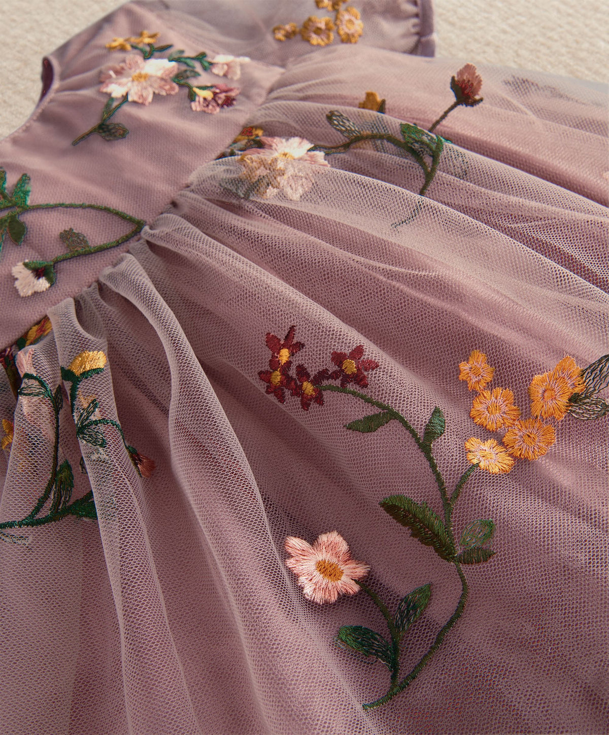 Plum Floral Mesh Embroidery Dress