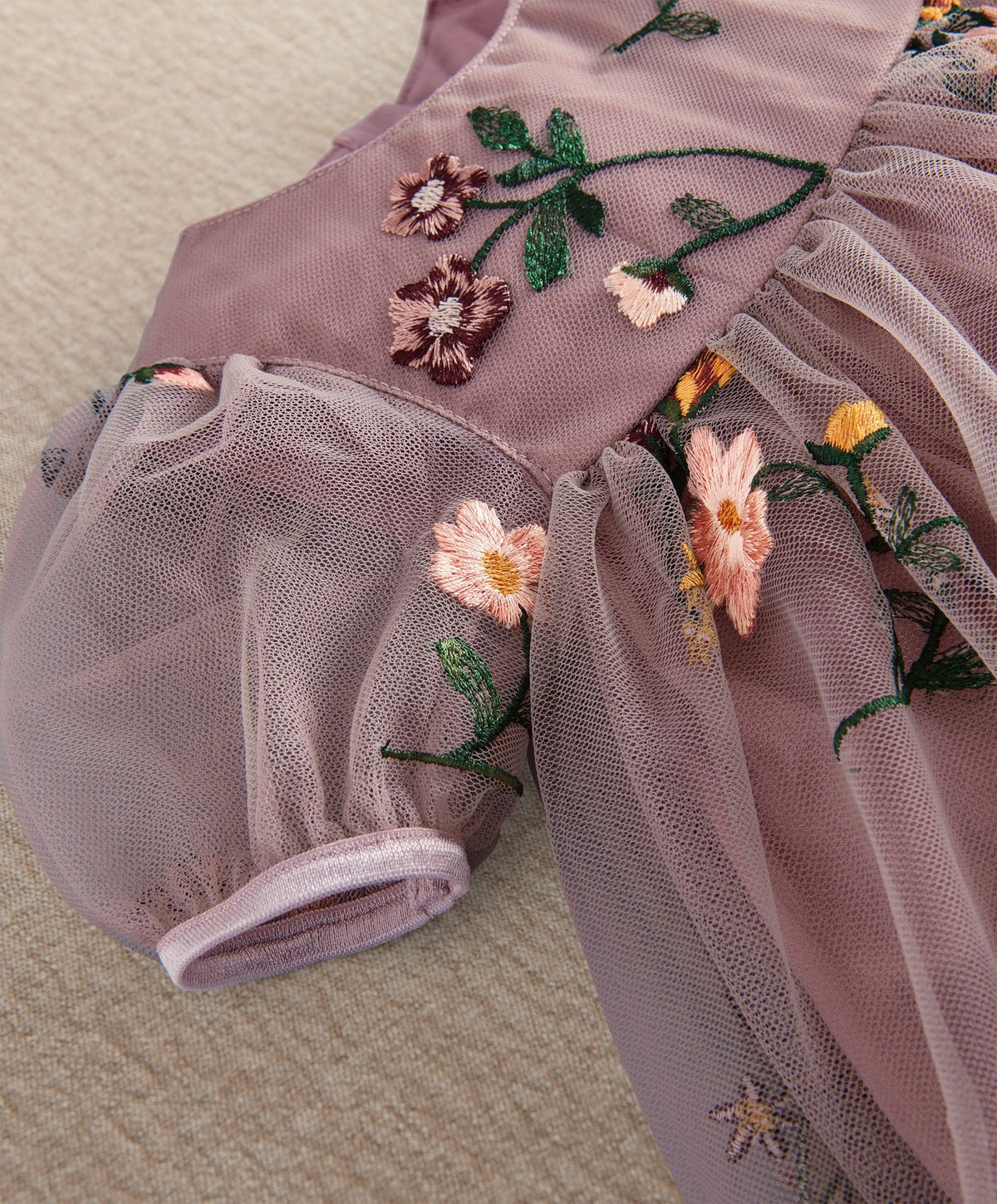 Plum Floral Mesh Embroidery Dress