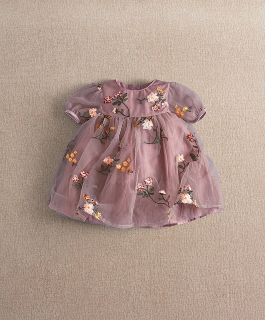 Plum Floral Mesh Embroidery Dress