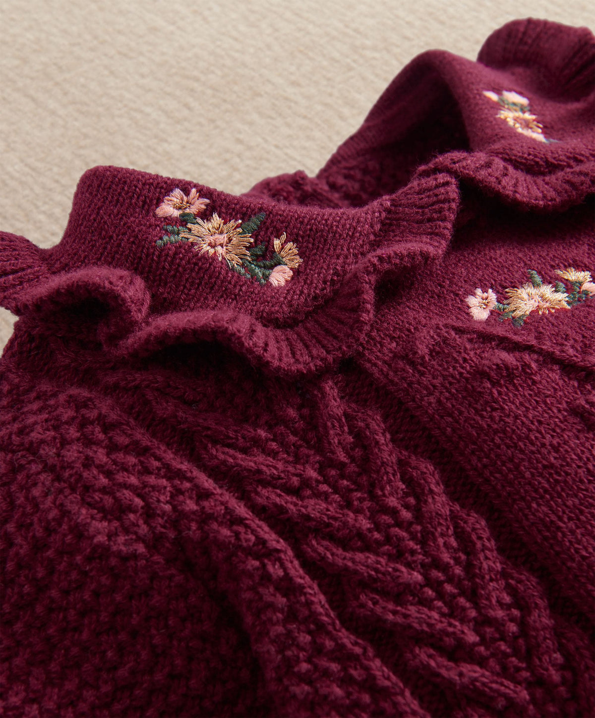 Floral Embroidery Detail Knitted Romper