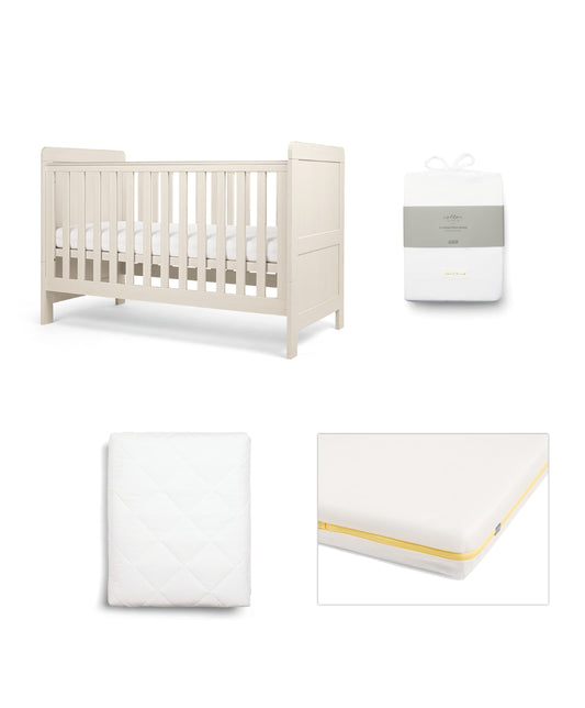 Atlas Cotbed Starter Bundle with Signature Pocket Spring Mattress & Sheets - Warm Beige