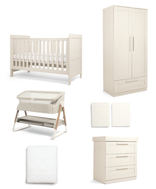 Atlas Nursery Bundle with Lua Bedside Crib (6 Piece) - Warm Beige