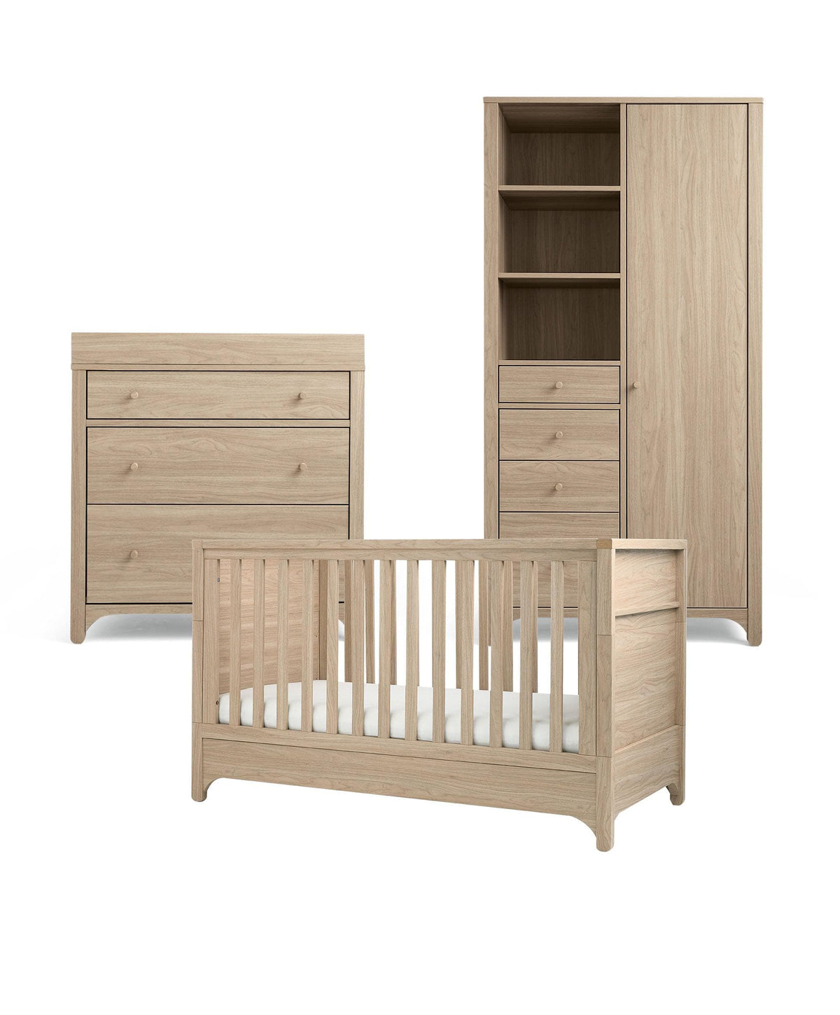 Barton 3 Piece Cotbed Range with Dresser Changer & Wardrobe - Oak