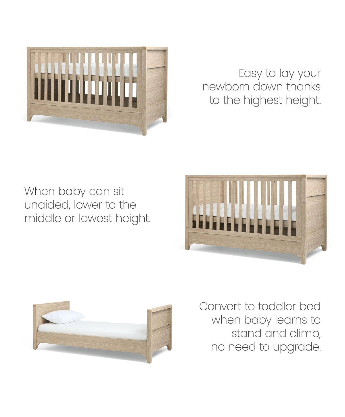 Barton 3 Piece Cotbed Range with Dresser Changer & Wardrobe - Oak