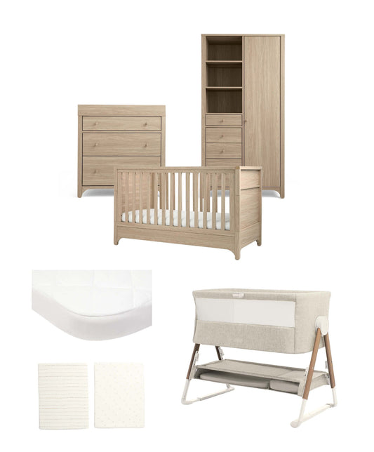 Barton Nursery Bundle With Lua Bedside Crib (6 Piece) - Oak