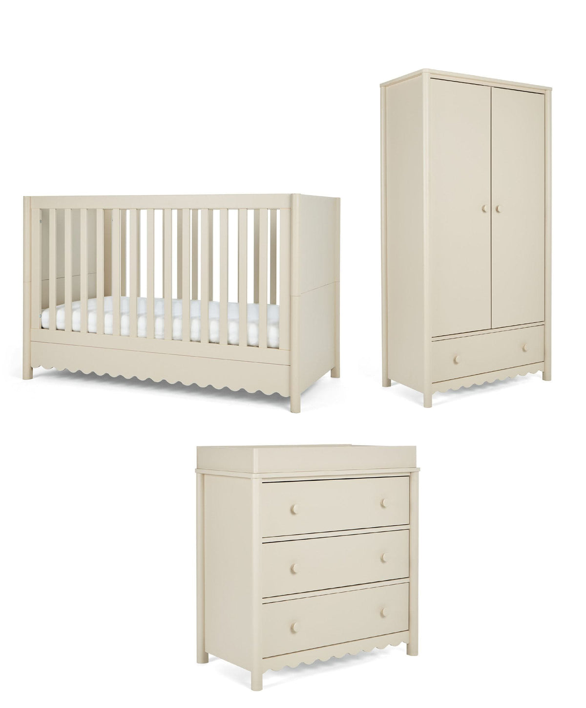 Eryn 3 Piece Cotbed Range with Dresser Changer & Wardrobe - Cashmere