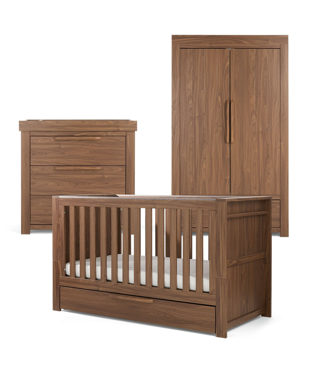 Franklin 3 Piece Cotbed Range with Dresser & Wardrobe - Walnut