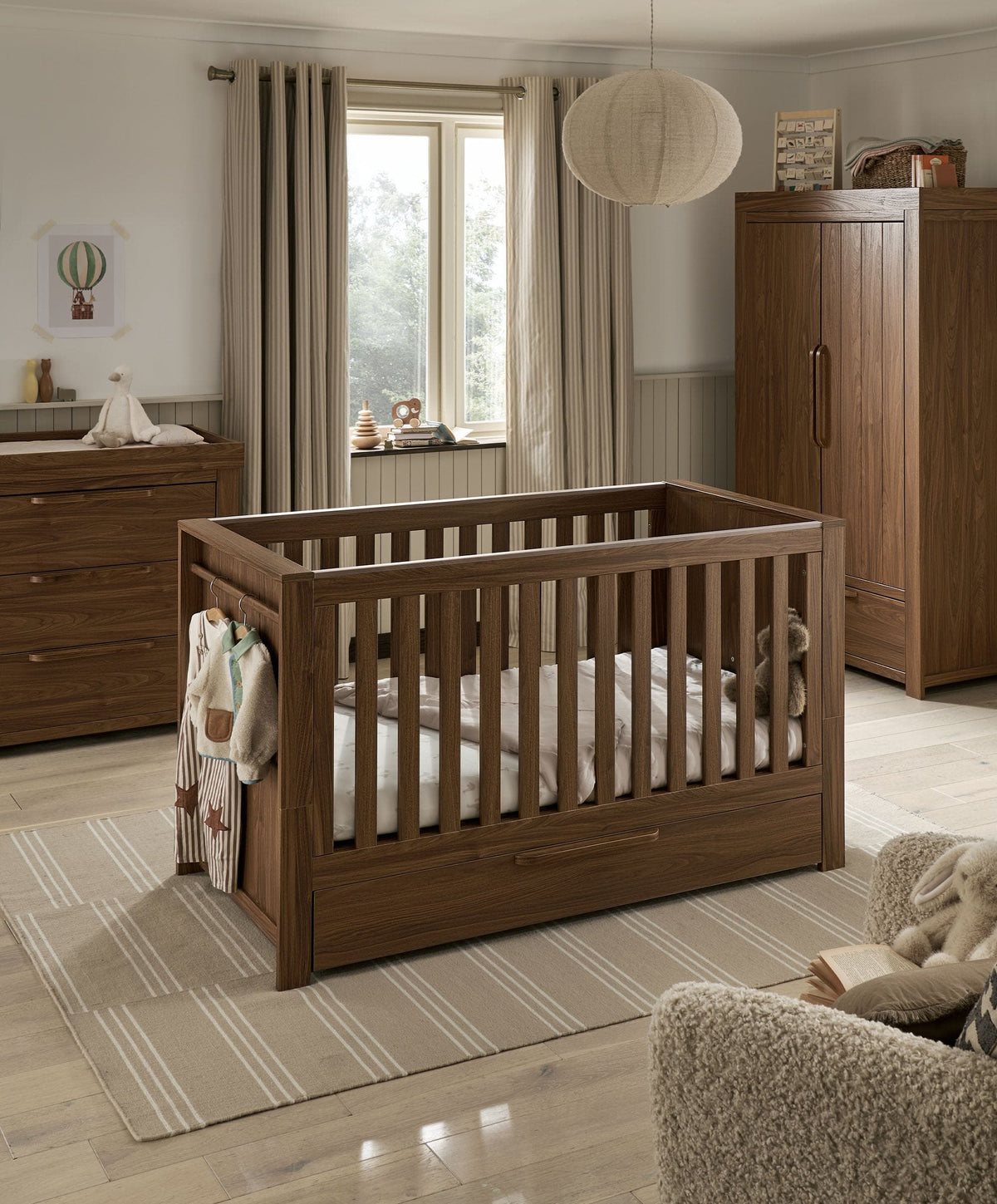 Franklin 3 Piece Cotbed Range with Dresser & Wardrobe - Walnut