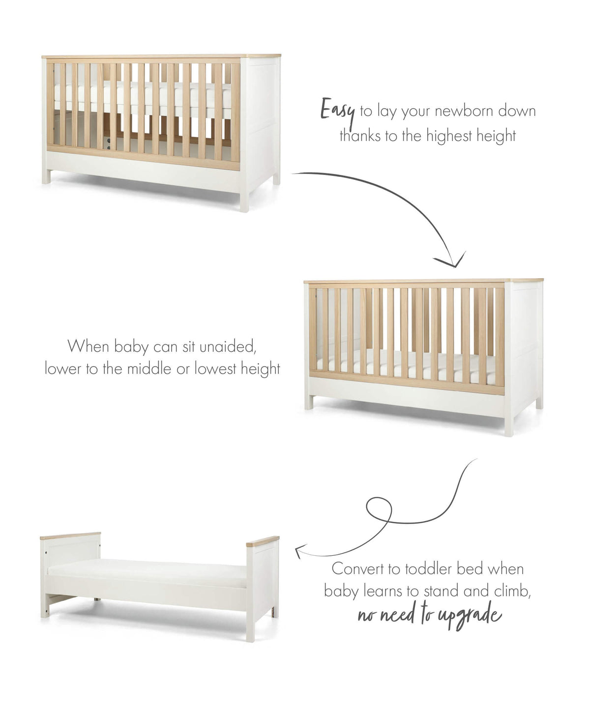 Harwell Nursery Bundle with Lua 2 Bedside Crib (6 Piece) – Sand/White