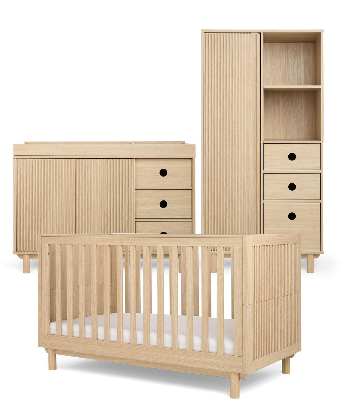 Oska 3 Piece Cotbed Range With Wide Dresser Changer & Wardrobe - Oak
