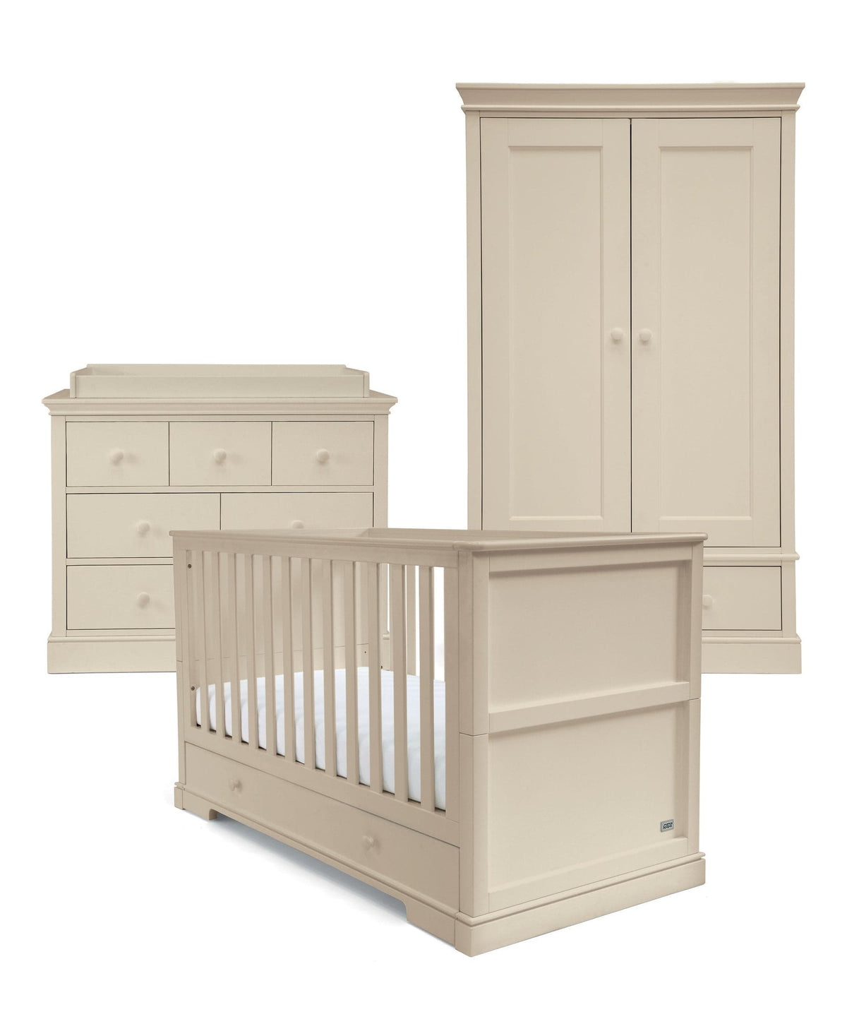 Oxford 3 Piece Cotbed Range with Dresser Changer & Wardrobe - Cashmere