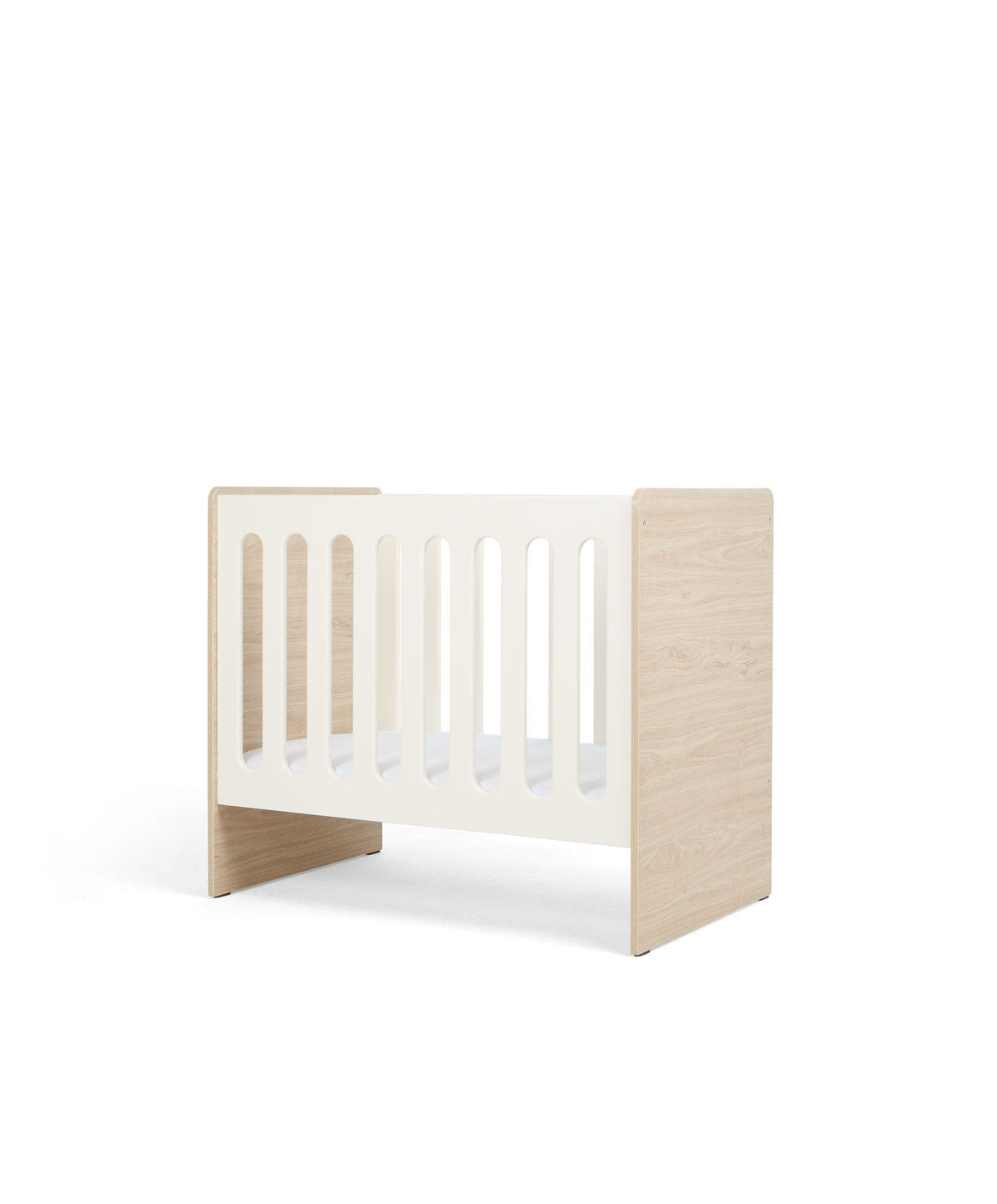 Vyne Mini Cot with Signature Airflow Fibre Mini Cot Mattress & Sheets (4 Piece) - White/Oak