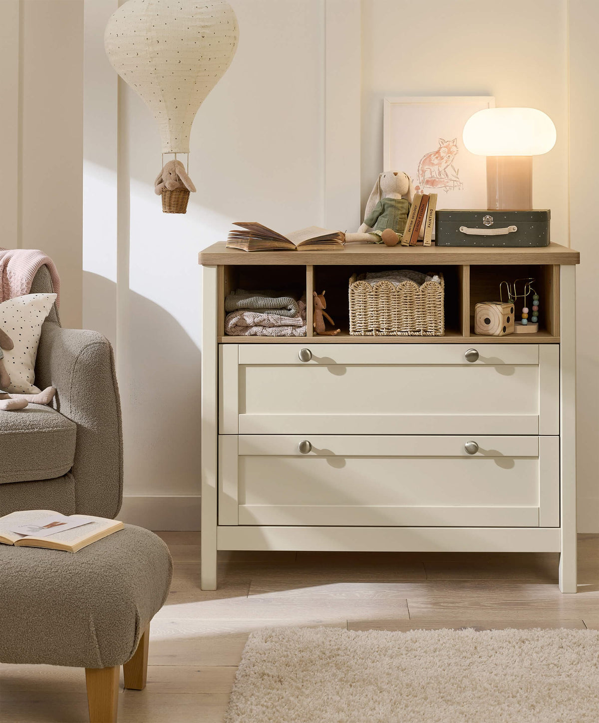 Harwell Nursery Bundle with Lua 2 Bedside Crib (6 Piece) - Thyme/Cashmere