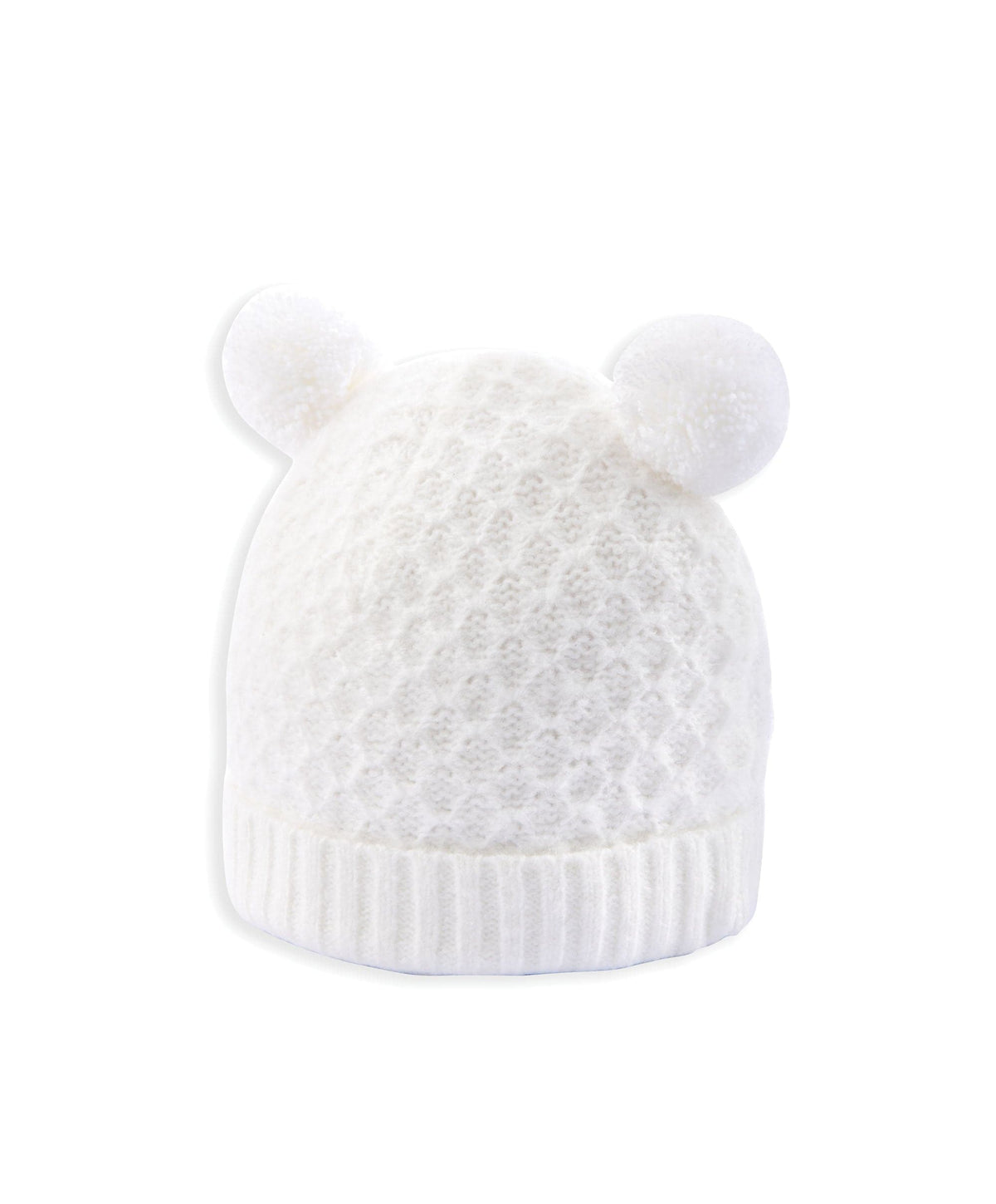 Rib Knit Hat & Pom Poms - White