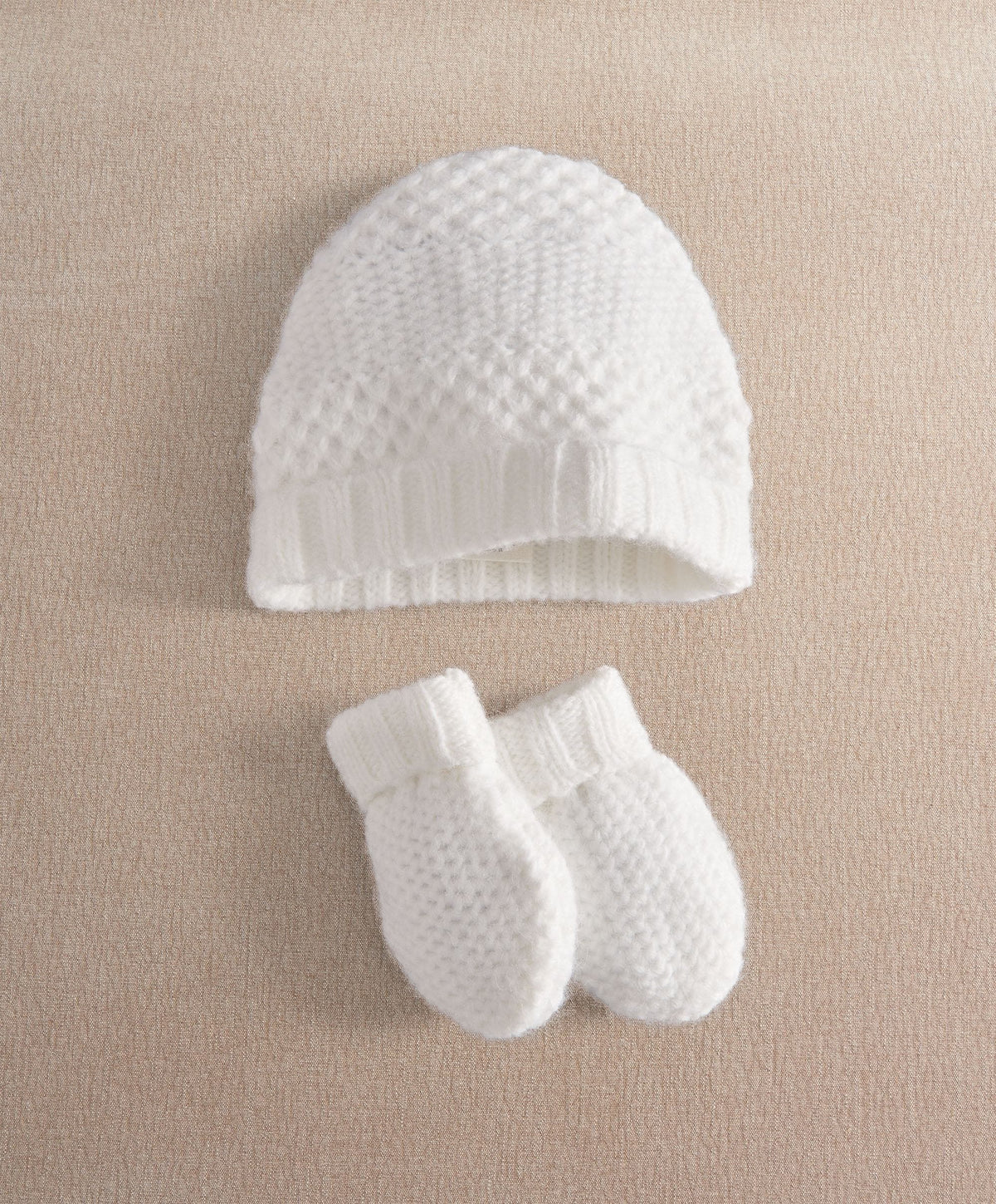 White Knitted Hats & Mitts