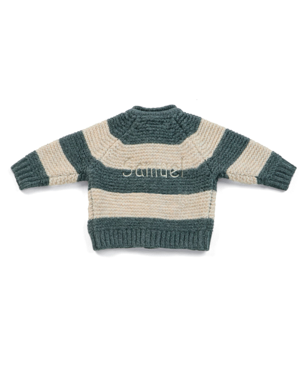 Striped Knit Cardigan with Raglan Sleeves - Blue