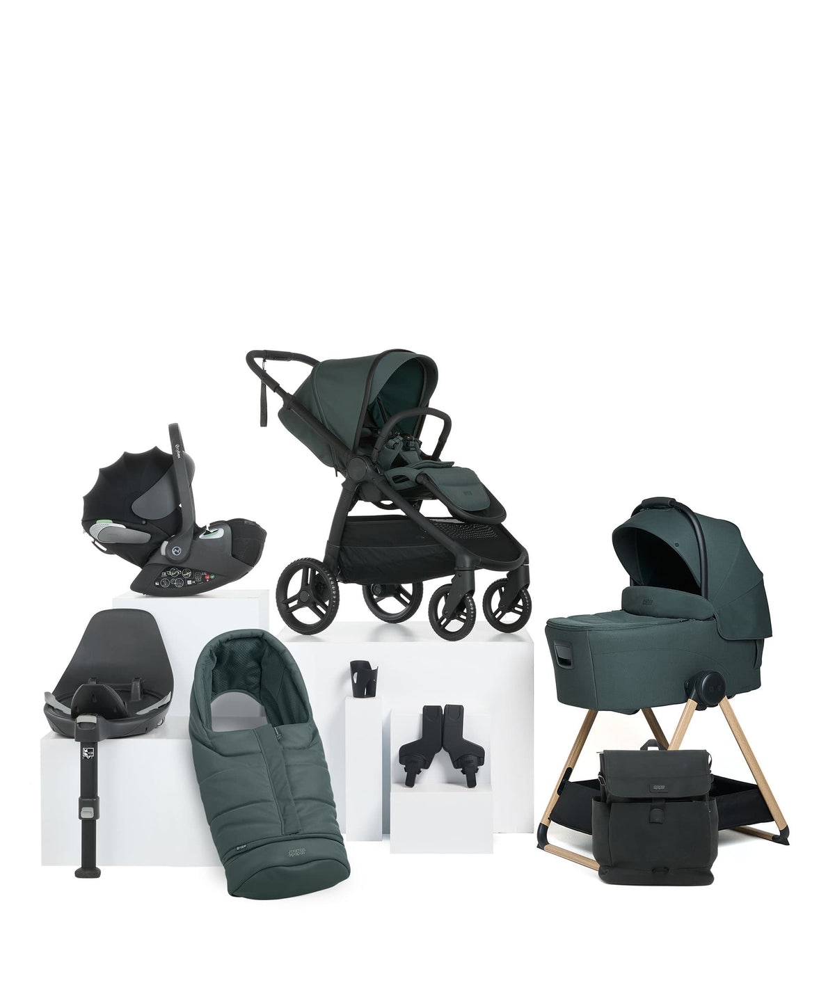 Ocarro 2 Complete Pushchair Bundle with Cybex Cloud T i-Size Rotating Baby Car Seat & Base - (9 Pieces) - Teal