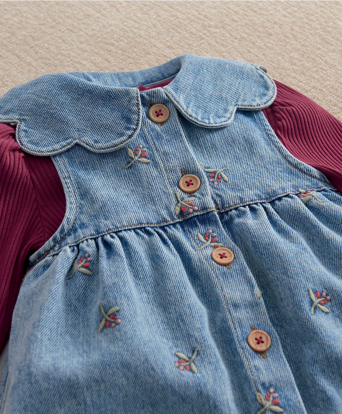 Berry Denim Dungarees and Ribbed Bodysuit Set