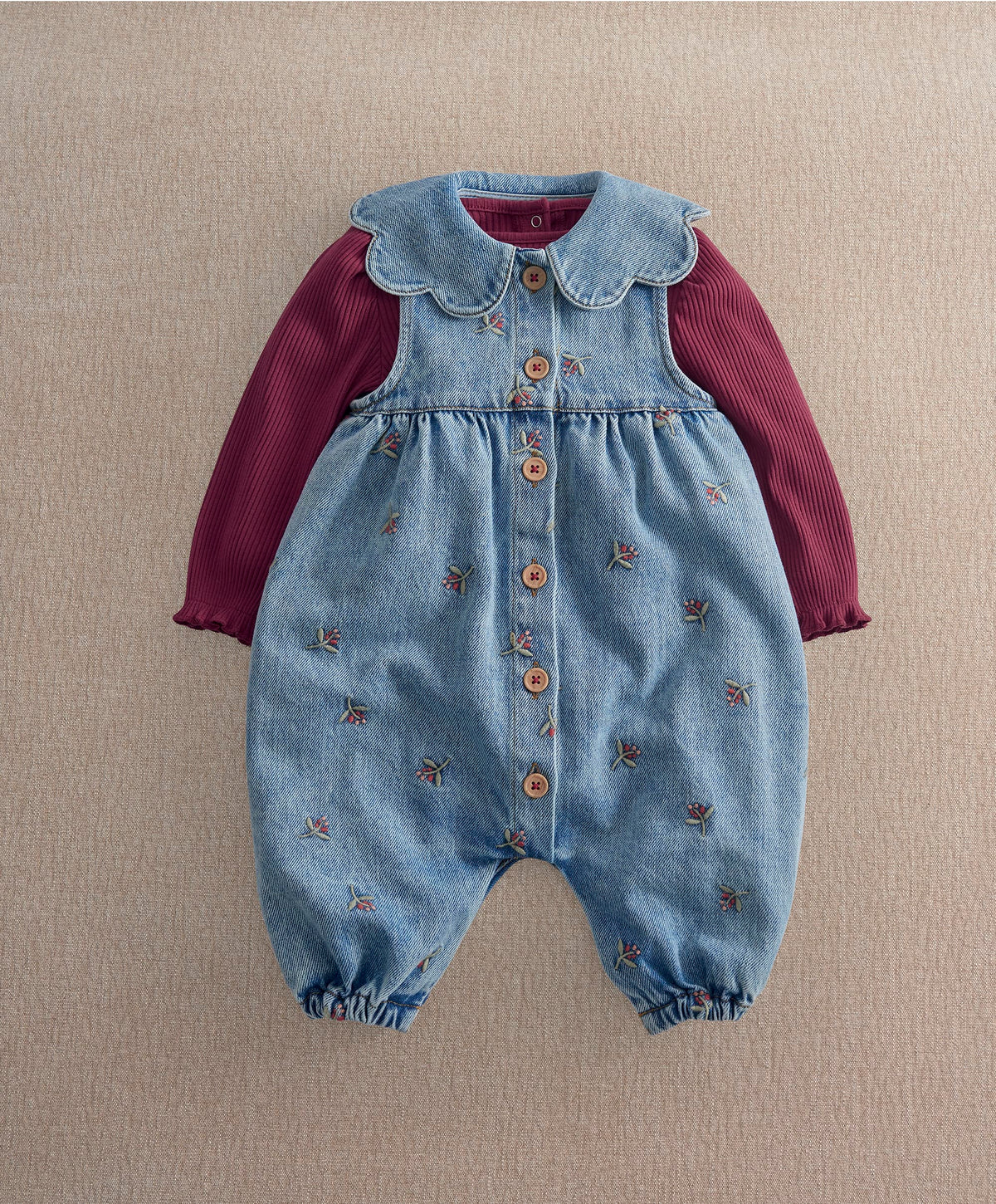 Berry Denim Dungarees and Ribbed Bodysuit Set