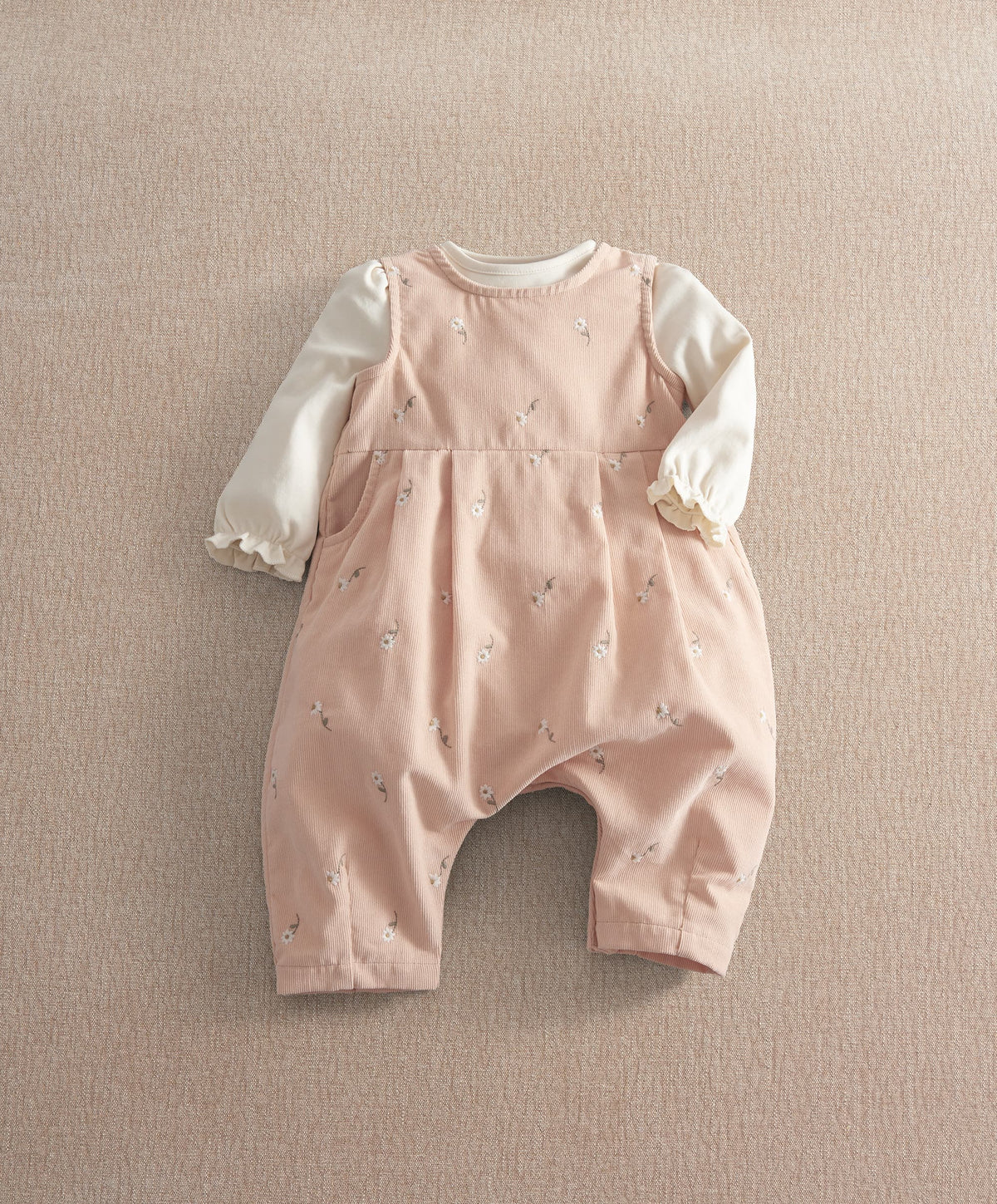 Corduroy Embroidered Romper Set