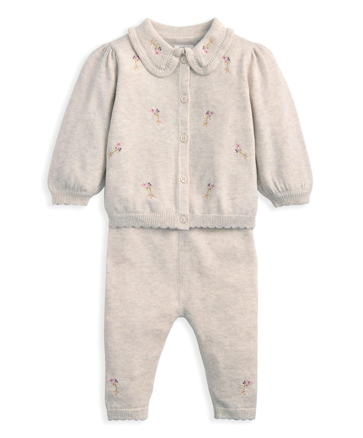 Embroidered Cardigan and Leggings Set with Scallop Detail (2 Pieces)