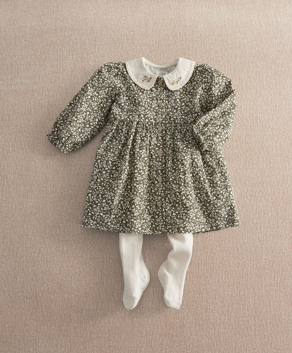 Leaf Print Dress & Tights Set