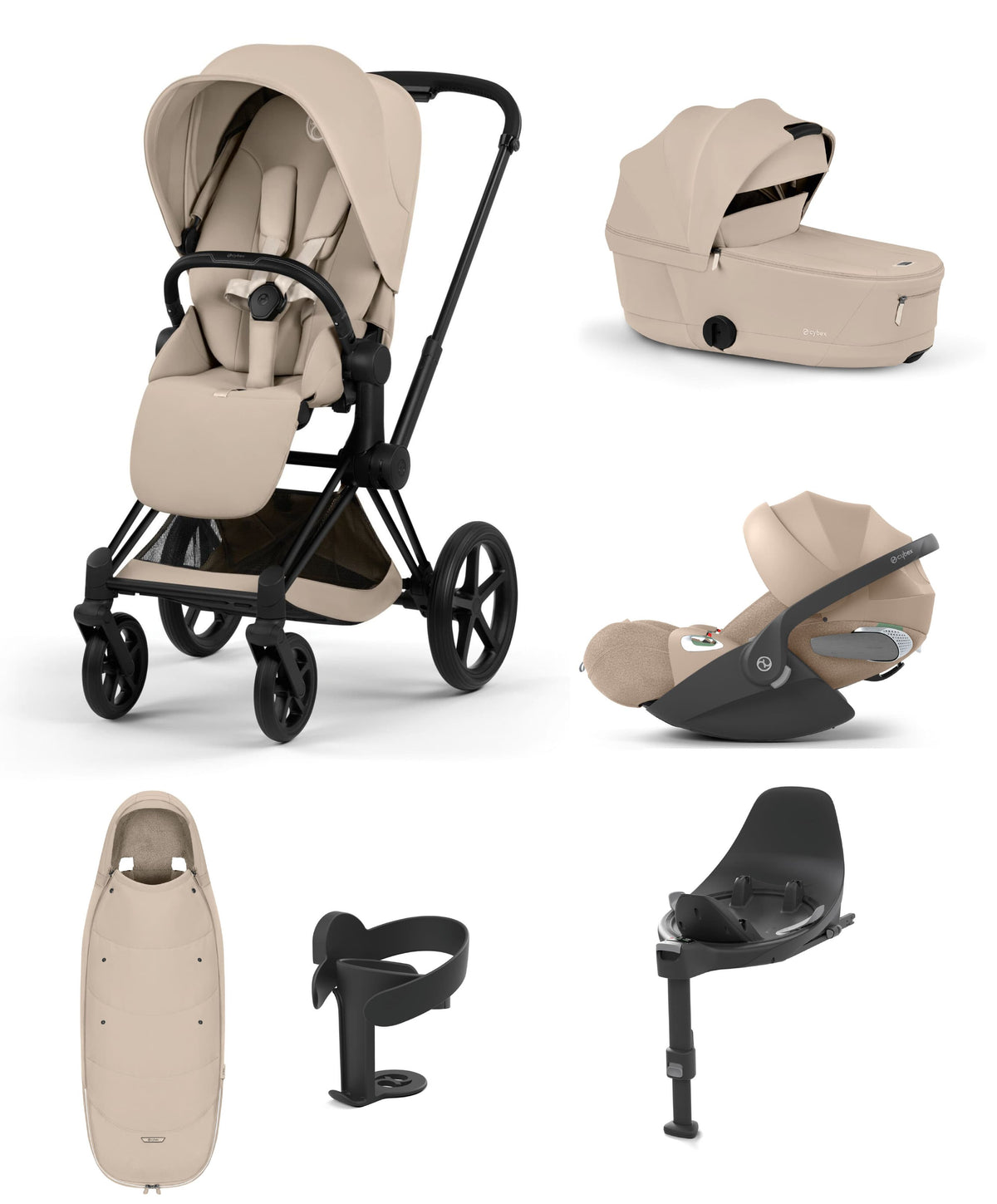 Cybex e-Priam Ultimate Pushchair Bundle with Cybex Cloud T i-Size Rotating Baby Car Seat & Base - Cozy Beige