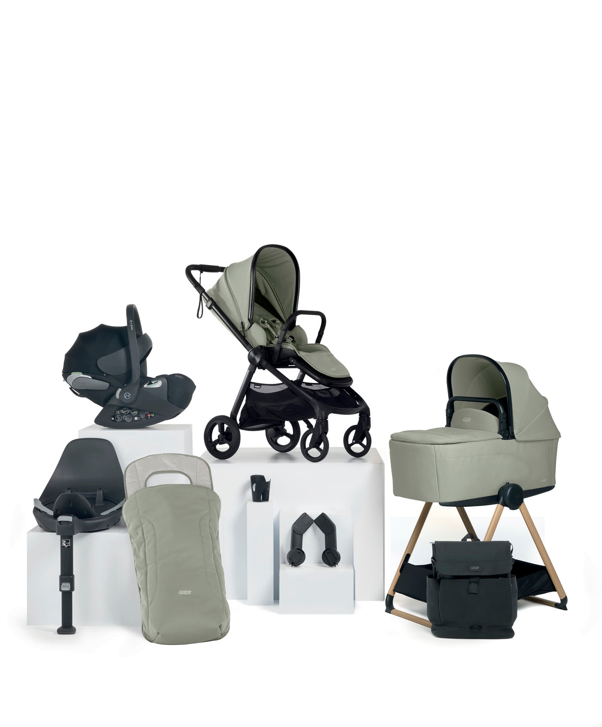Vardo Complete Pushchair Bundle with Cybex Cloud T i-Size Rotating Baby Car Seat & Base (9 Pieces) - Sage