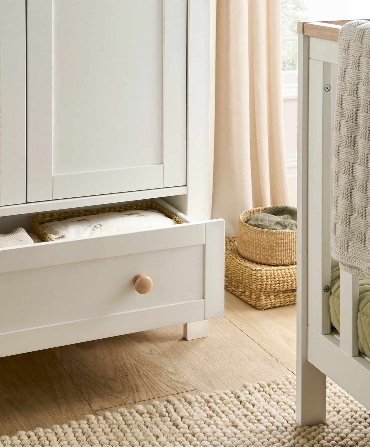Wedmore 3 Piece Cotbed Range with Dresser Changer & Wardrobe - White/Oak